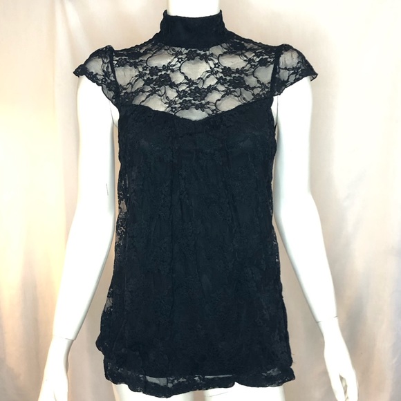 Tops - Seductions black woman’s high neck collared lace top size medium